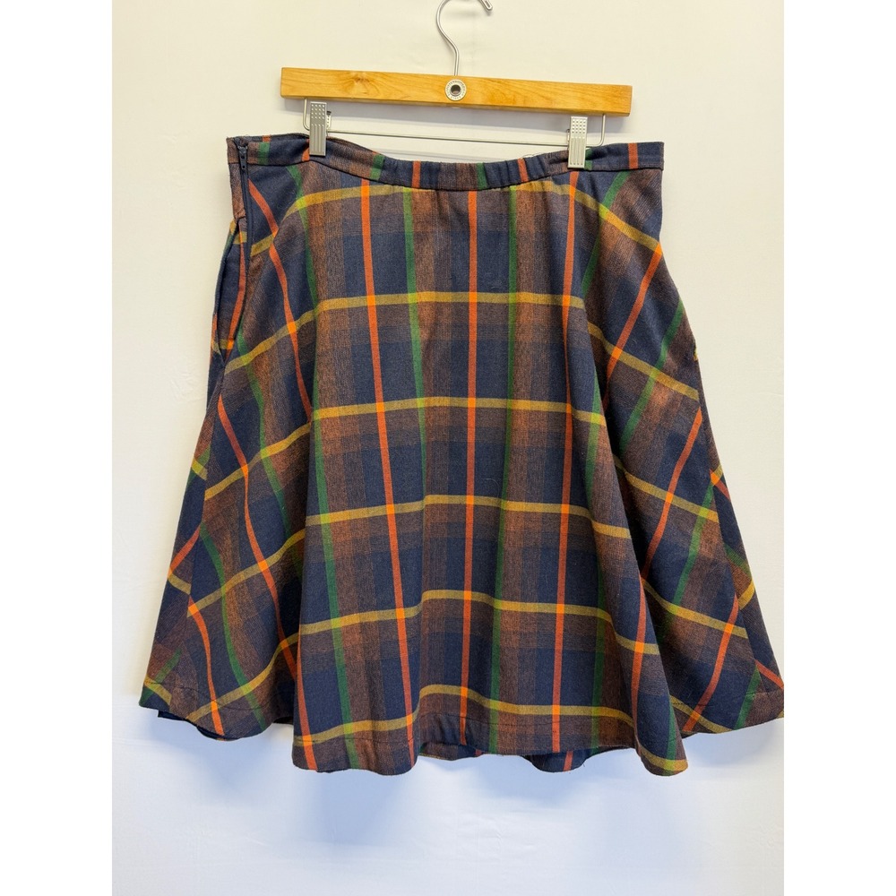 Modcloth‎ Skirt Plaid A-Line Knee Length Blue Orange Women